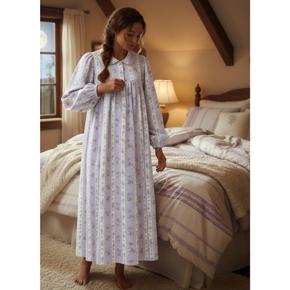 Sleep Tight XL Flannel Nightgown Cottagecore Lavender Floral 100% Cotton